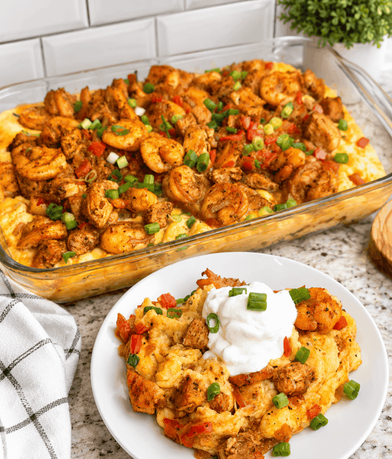 Chicken and Shrimp Loaded Potato Casserole